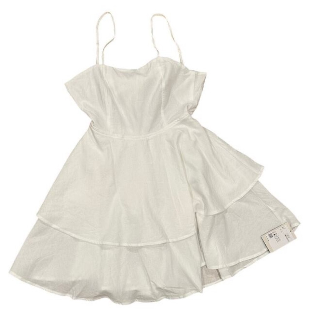 Halara Backless Adjustable Strap Tie Back Tiered Ruffle Flowy Slip Mini  Dress - Picture 9 of 12